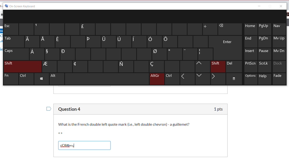 Using US Internation keyboard to enter text into quiz