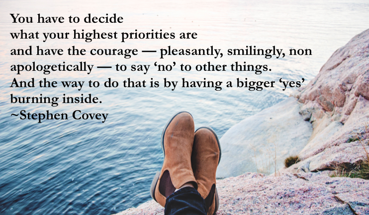 Quote_ You have to decide what your highest priorities are and have the courage -- pleasantly, smilingly, non-apologetically -- to say Quote_ You have to decide what your highest priorities are and have the courage -- pleasantly, smilingly, non-apologetically -- to say