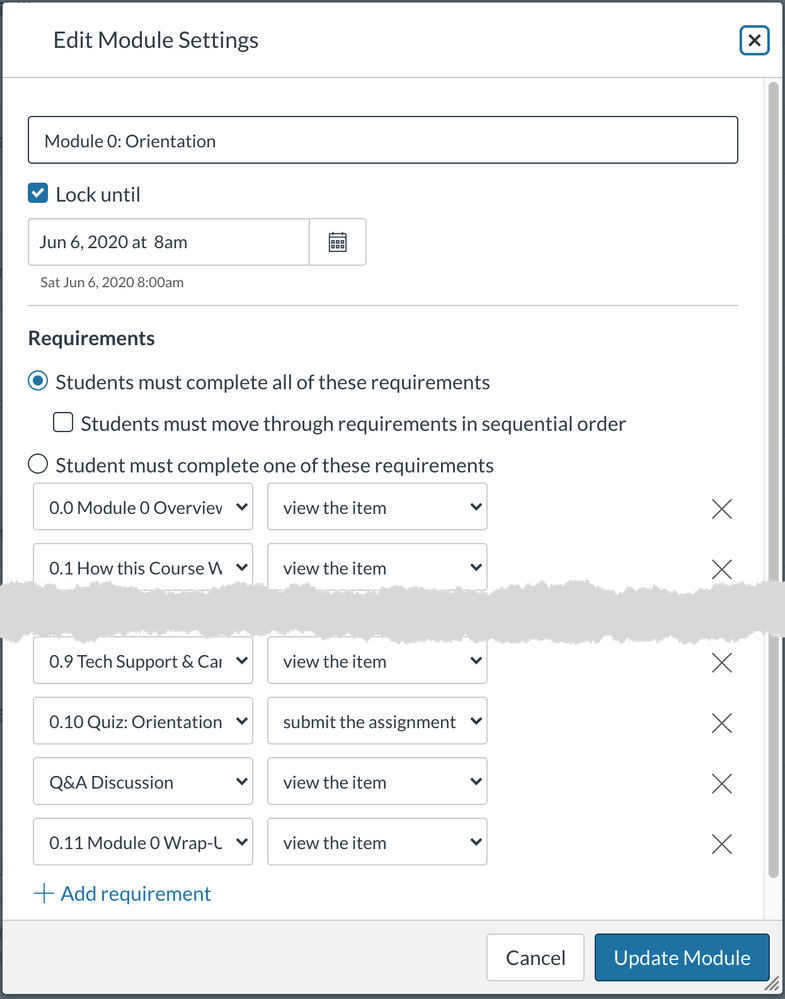 Module requirements list, expanded Module requirements list, expanded