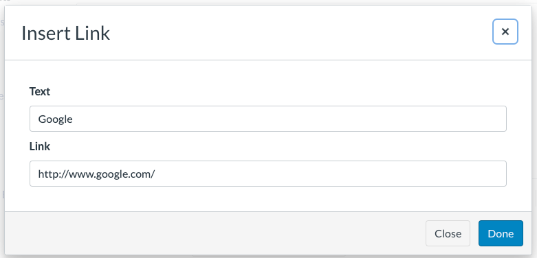 Insert Link dialog box Insert Link dialog box