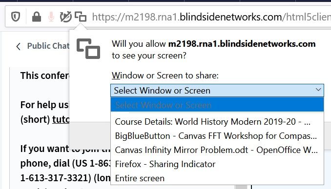 Firefox choices for BBB screen share