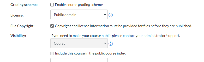 the part where i can make my course visible im unable to change it 