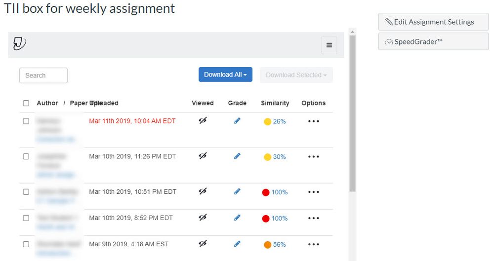 TII interface in Canvas after assignment submission