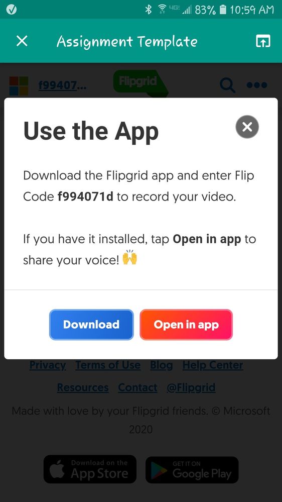 image of the &quot;use the app&quot; pop-up message inviting the user to &quot;open in app&quot;