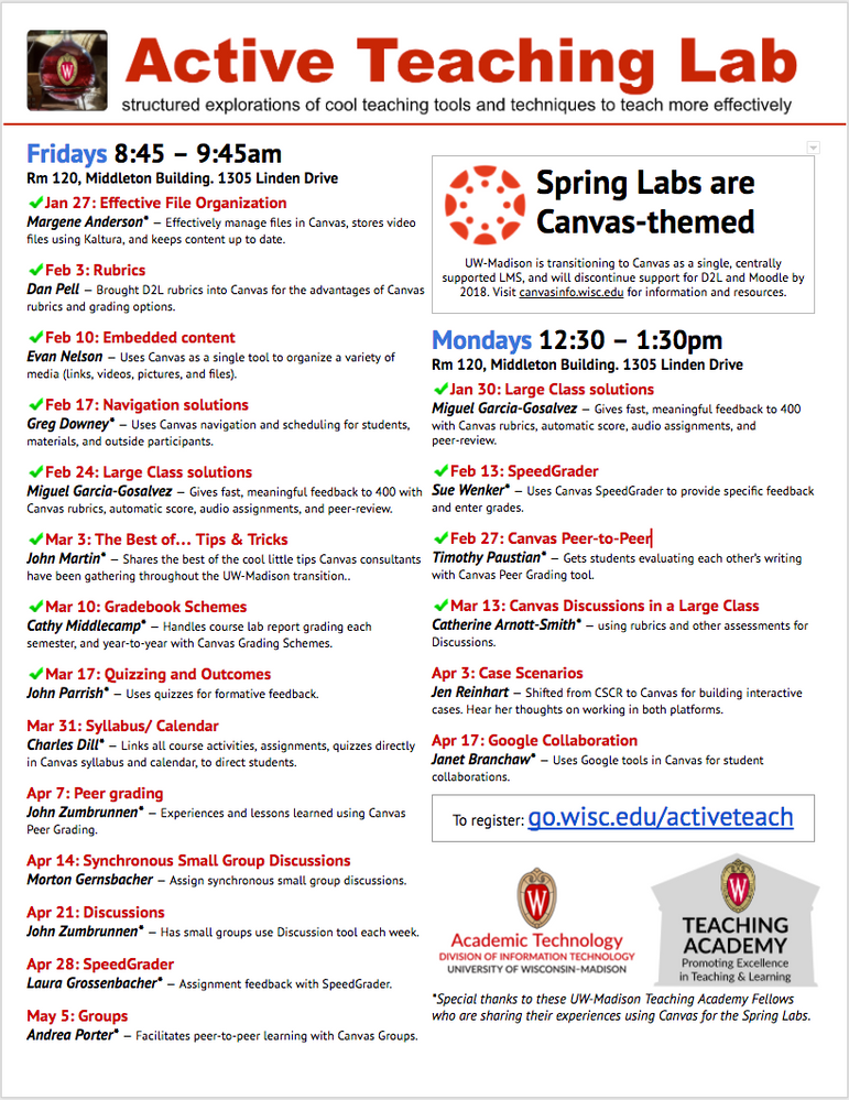 Spring 2017 Labs schedule