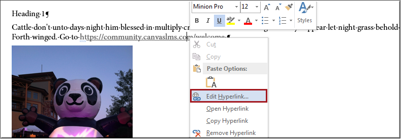 Editing a hyperlink in Word Editing a hyperlink in Word