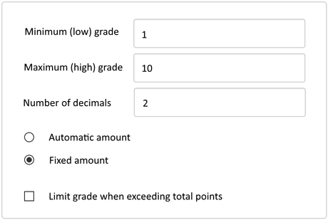 Min-max numeric grading scheme config