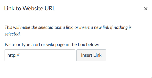Insert Link dialog using the link button on the editor toolbar