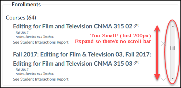Screen shot - Enrollments Window too small Screen shot - Enrollments Window too small