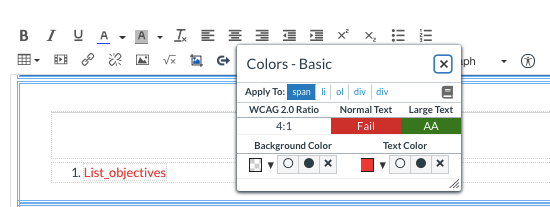 Insufficient color contrast ratio warning in DesignPLUS