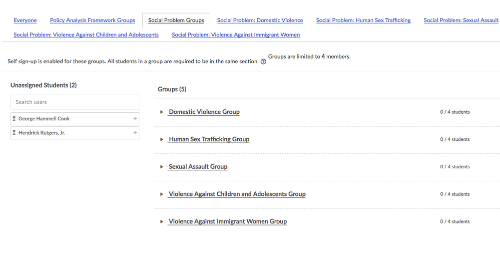 A complex group division with multiple sets and spefici group names.  