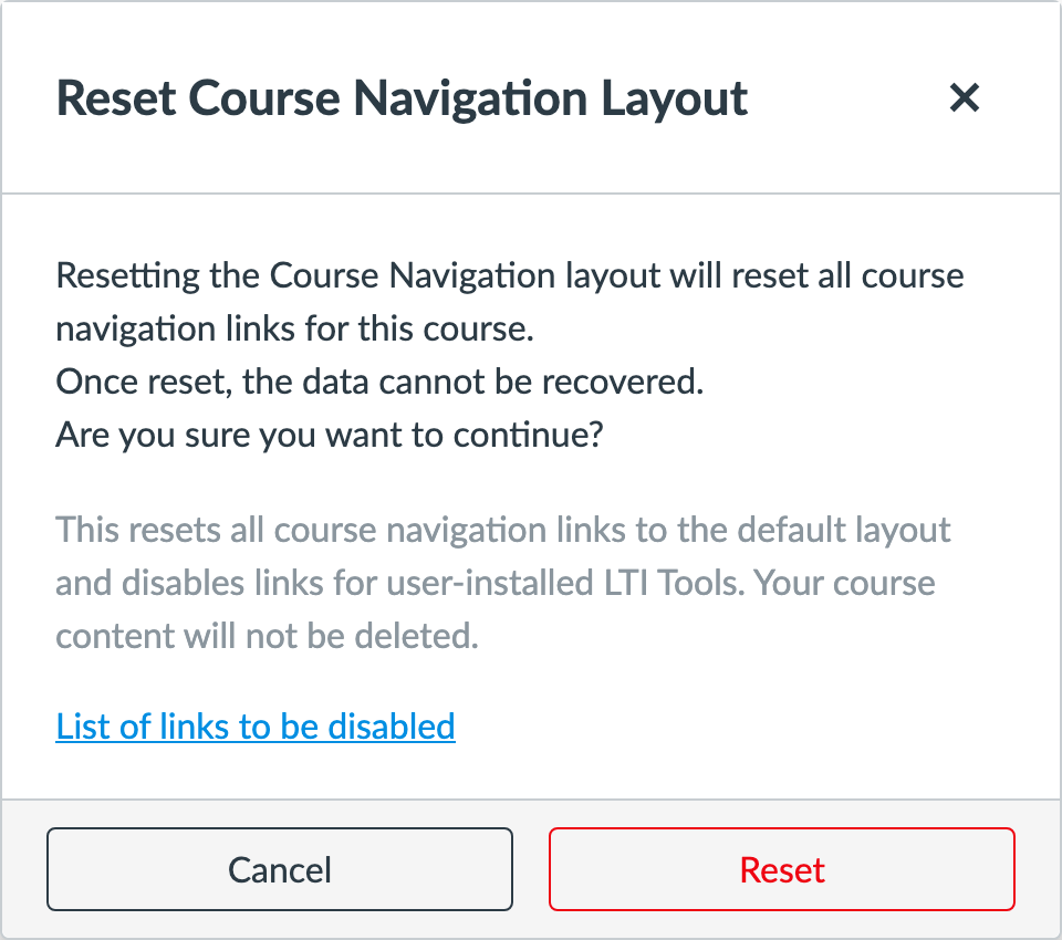 Reset Course Navigation