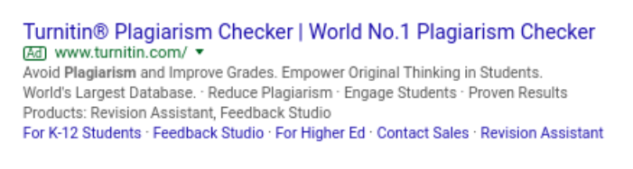screenshot of TurnItin at Google