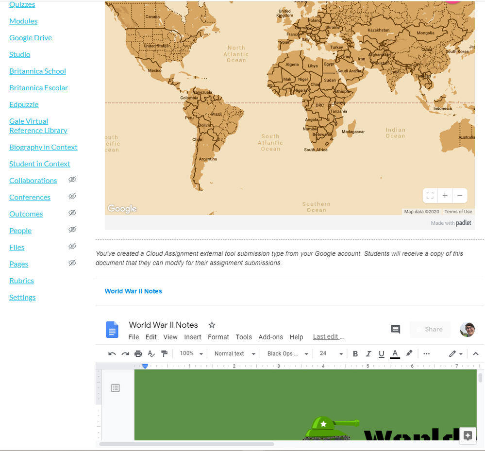 This image shows how cut off and awkward the current sizing is when using the external tool Google Docs Cloud Assignmnet.