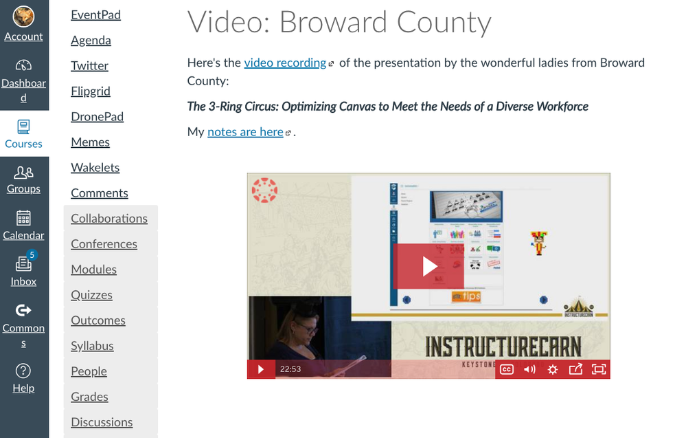 video in Canvas page screenshot