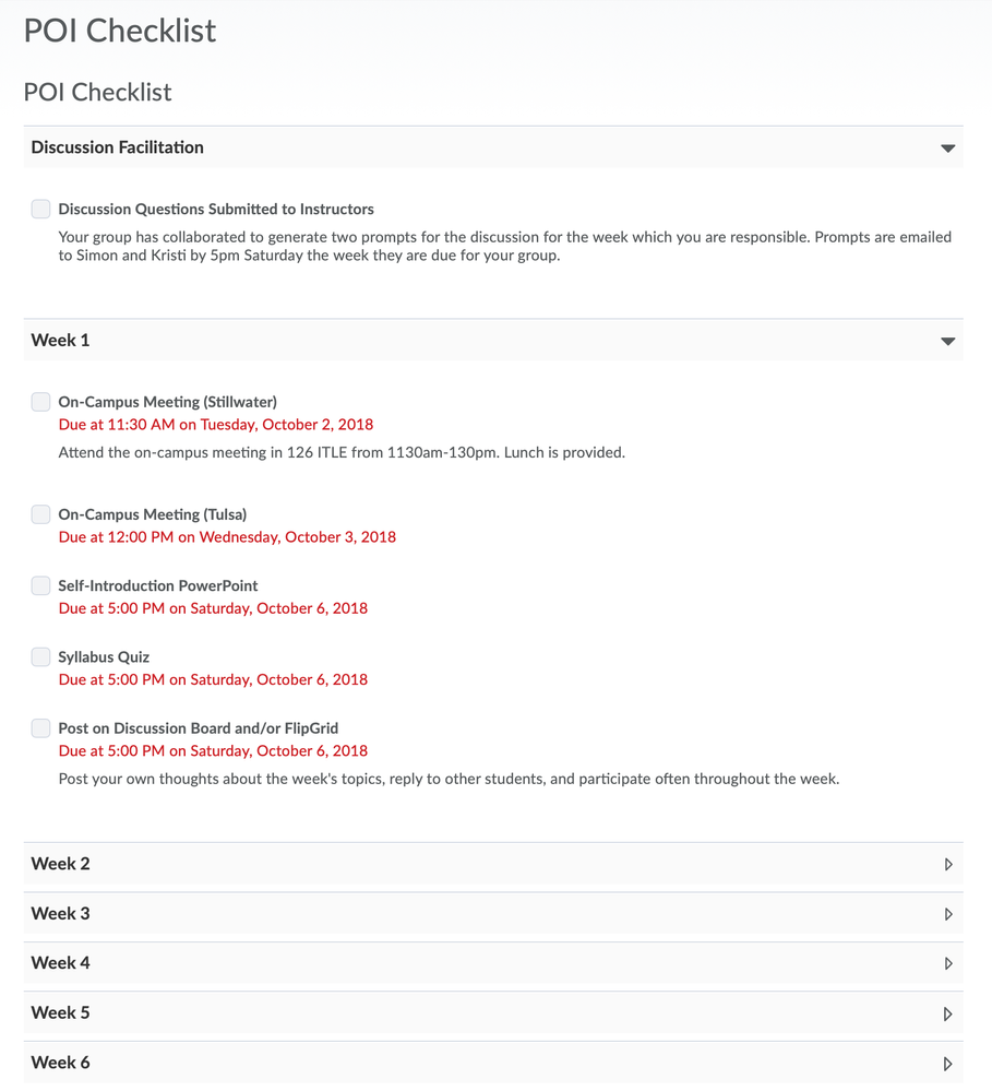 Brightspace Checklist Example