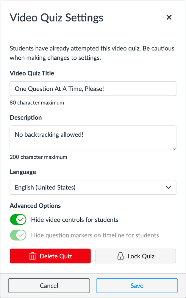 Video Quiz Settings