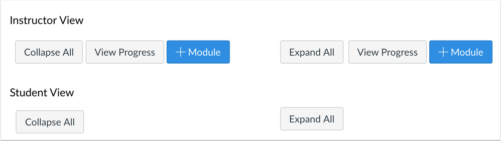 Student and Instructor Views of Collapse All and Expand All buttons in the Modules Page