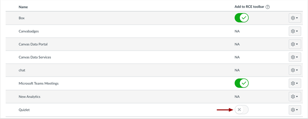 External Apps page with grayed out Add to RCE toolbar icon