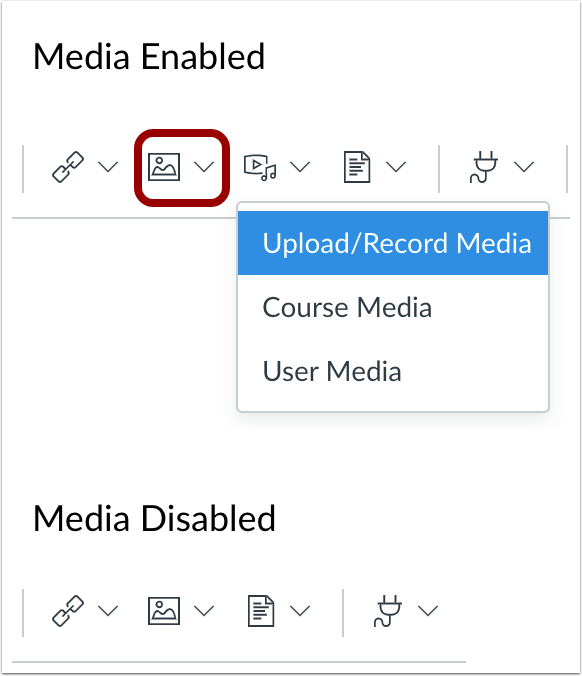 Comparison between the Canvas Media button enabled and disabled