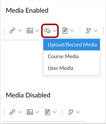 Comparison between the Canvas Media button enabled and disabled