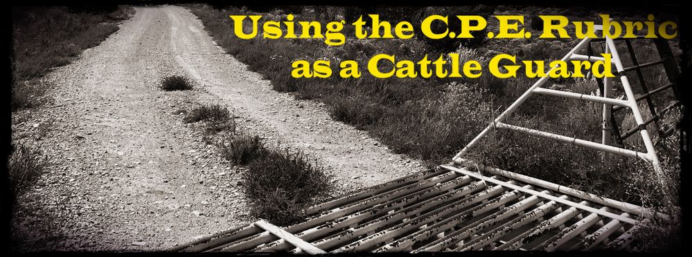 black and white image of a cattle guard with the session title above