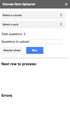 Quiz uploader sidebar with dynamic course and quiz selection boxes