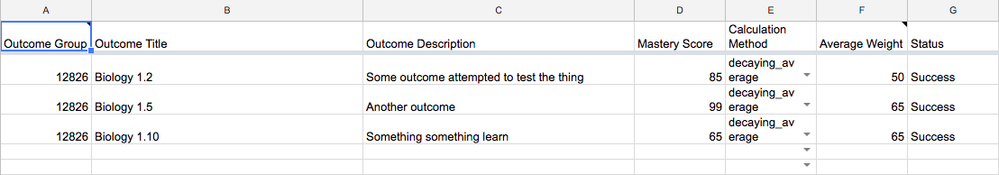 Outcome upload template in a Google Sheet Outcome upload template in a Google Sheet
