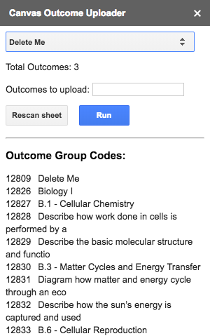 Outcome group codes displayed dynamically on course selection Outcome group codes displayed dynamically on course selection