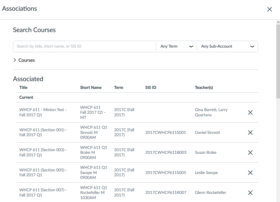 Add associated courses Add associated courses