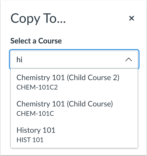 Copy To Menu with Course Codes