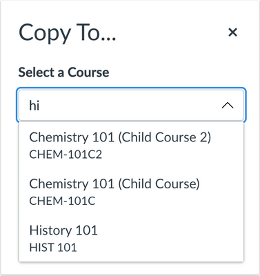 Copy To Menu with Course Codes