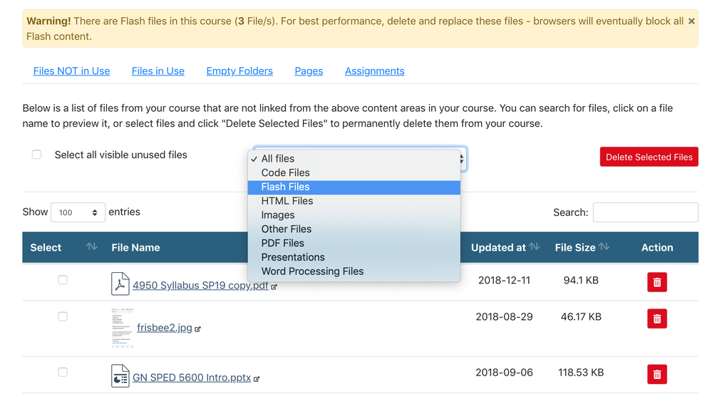 Screenshot of the file delete process showing basic functionality of the tool.