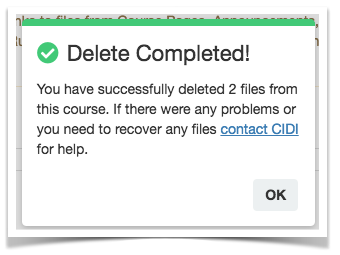 Confirmation of the number of files deleted. Confirmation of the number of files deleted.