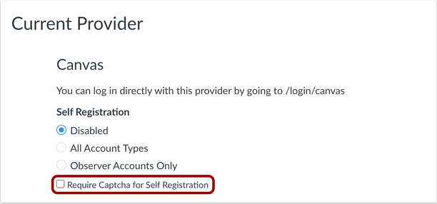 Captcha for Self Registration checkbox option