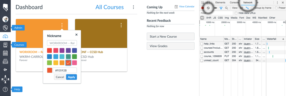 Canvas Dashboard - Network Tab Canvas Dashboard - Network Tab