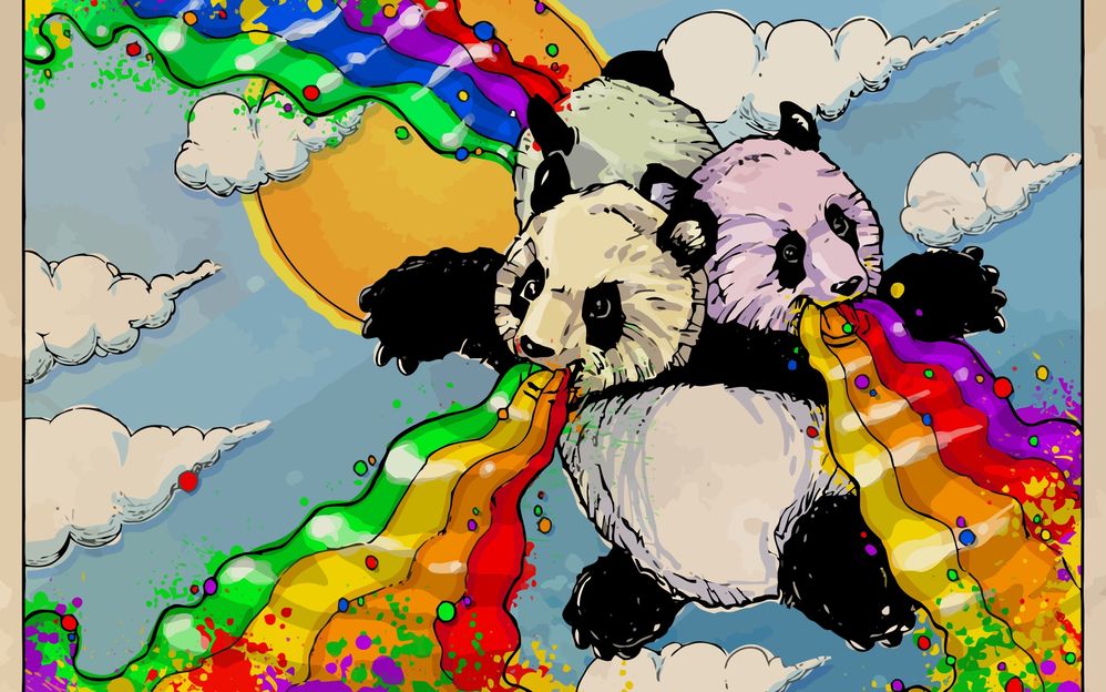 pandas flying with rainbows pandas flying with rainbows