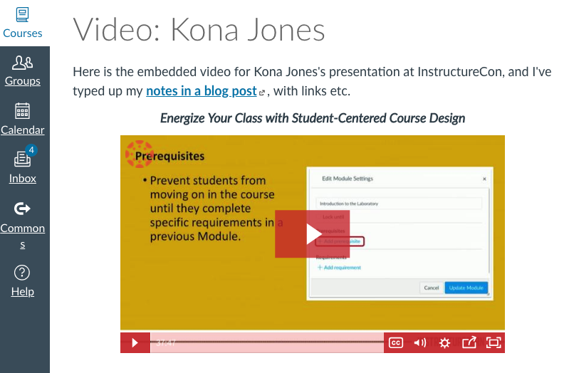 screenshot of Kona Jones video embedded