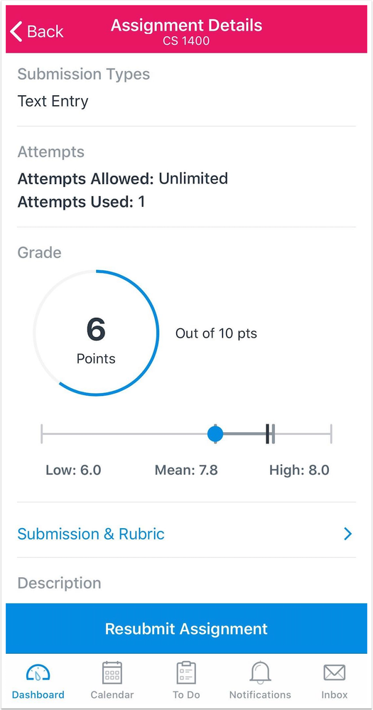 Score Statistics in the Assignment Details Page