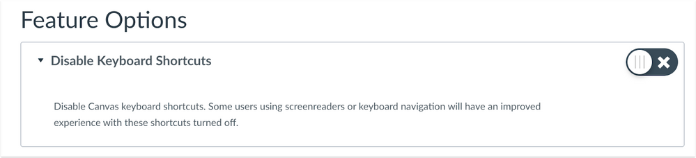 Disable Keyboard Shortcuts in the User Settings Feature Options Page