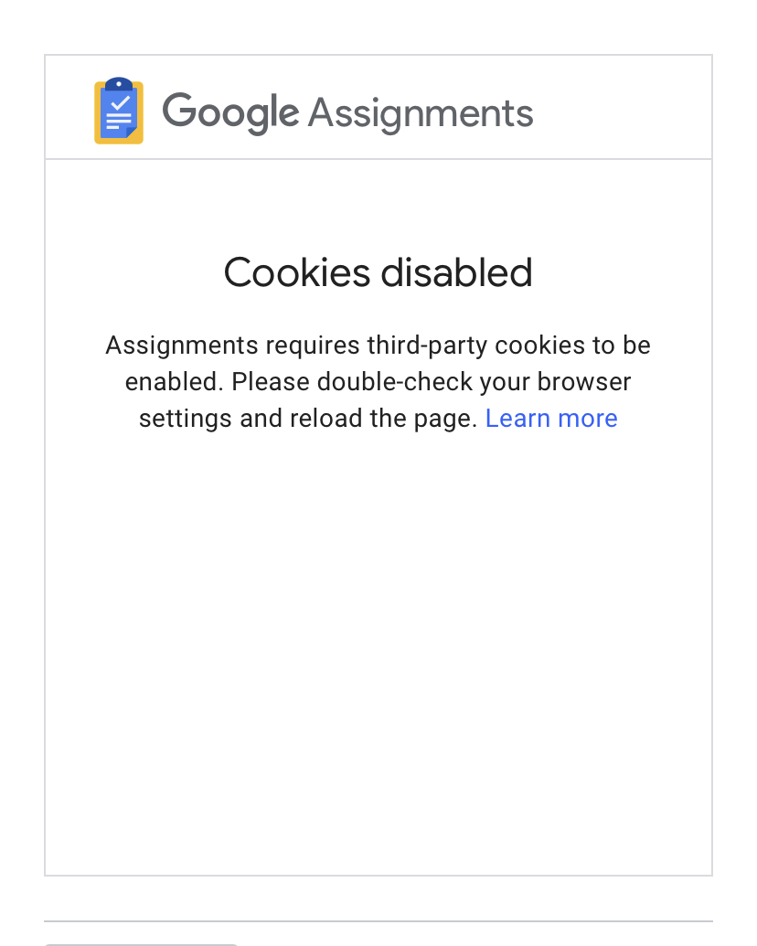 google assignments cookies disabled