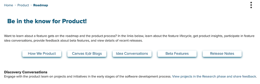 Discovery Conversations Link in the Roadmap