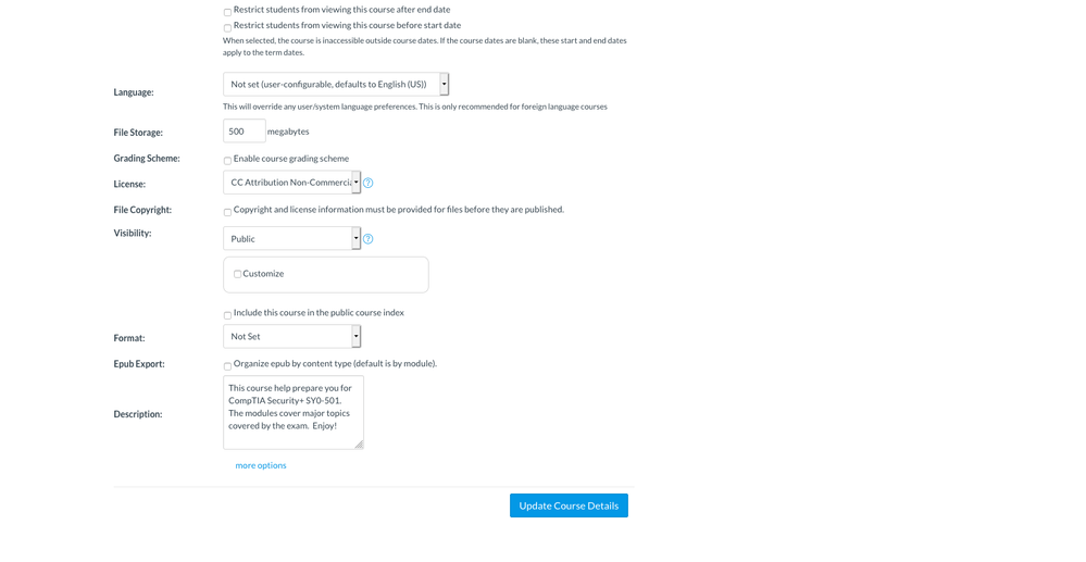 bottom of course settings