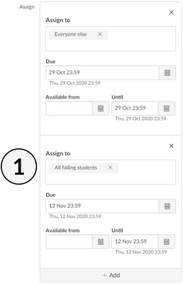 Example UI of assigning new due date for failing students.