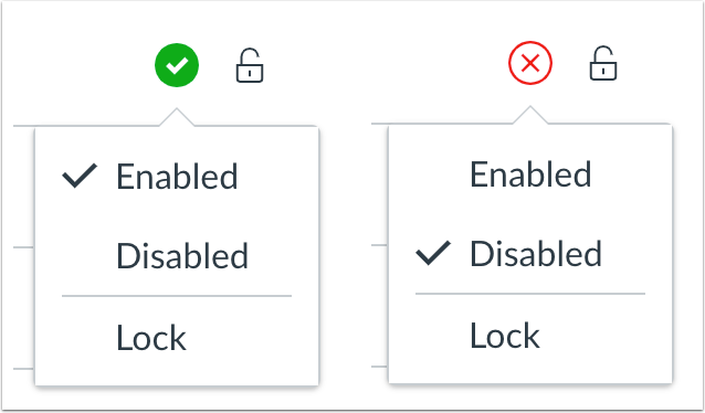 Feature defaults to on but can be managed; feature defaults to off and can be managed