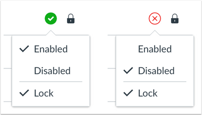 Feature defaults to on for the entire institution; feature defaults to off for the entire institution