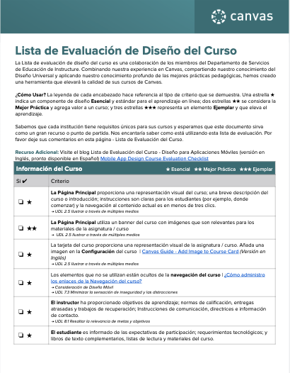 Lista de Evaluación de Diseño del Curso Lista de Evaluación de Diseño del Curso