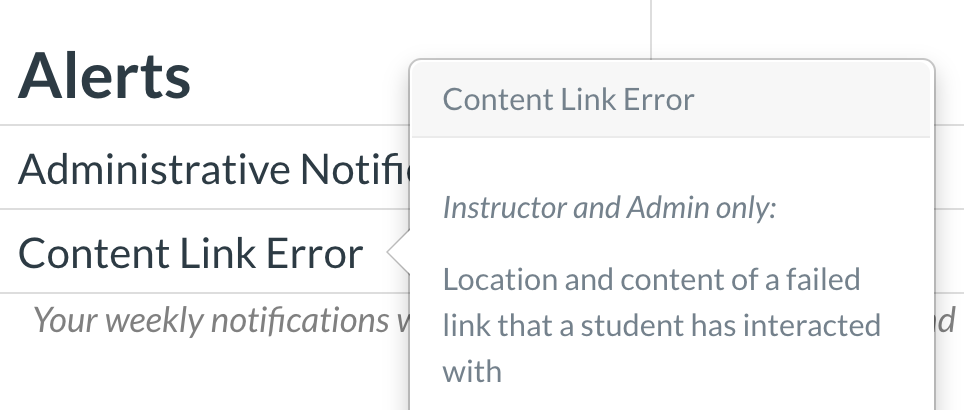 Content link error notification preference