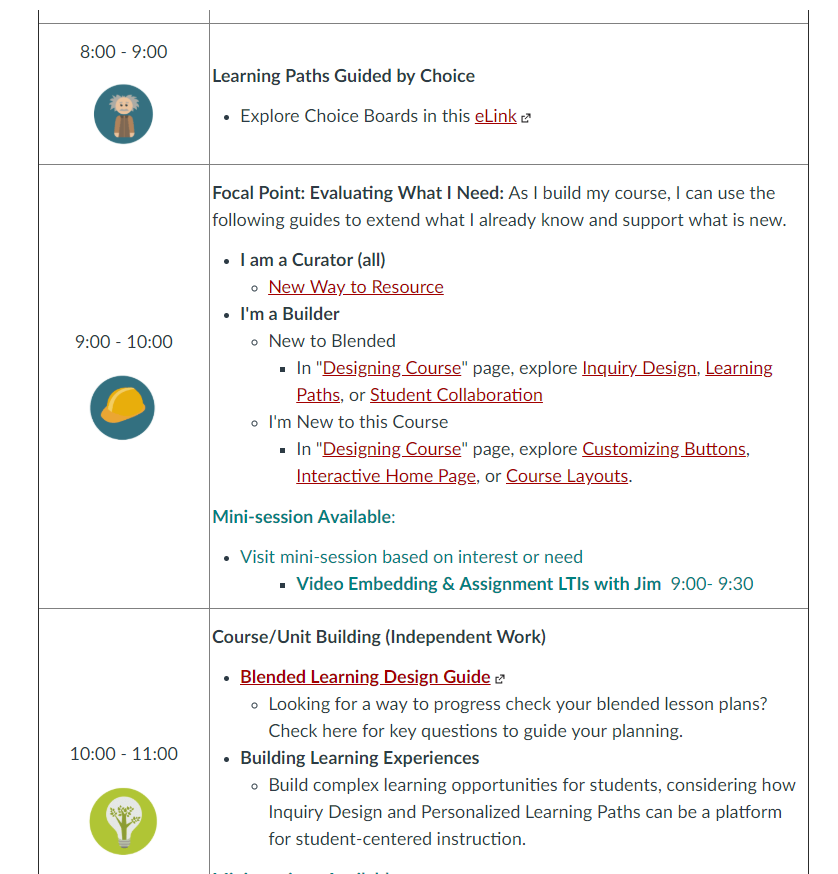 This is a picture of agenda items in a PD course This is a picture of agenda items in a PD course