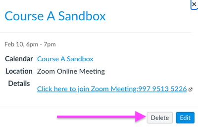 Delete button on Calendar event for recurring meeting